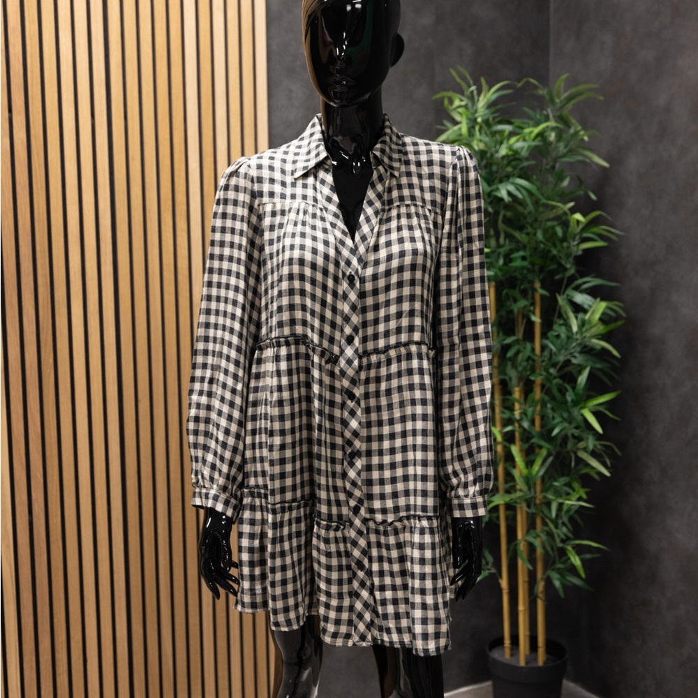 Zara Black and White Bishop Sleeve Shirt Dress
